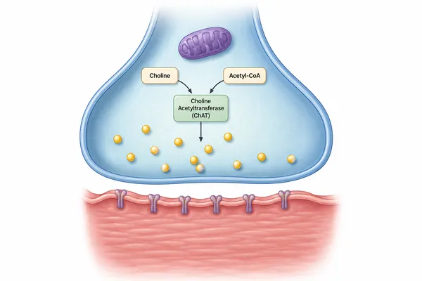 Nerve ending preparing acetylcholine signal molecules