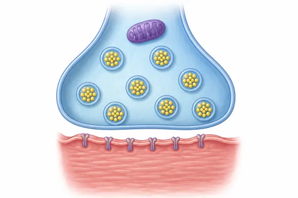 Acetylcholine stored inside vesicles in a nerve ending